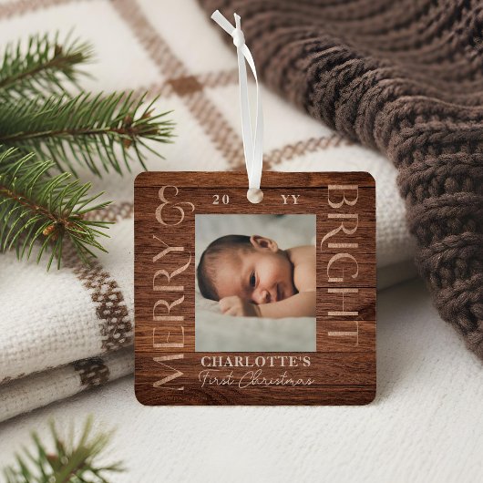 Merry Bright Baby 1. Weihnachtsgeschenk Foto Woodg Ornament Aus Metall