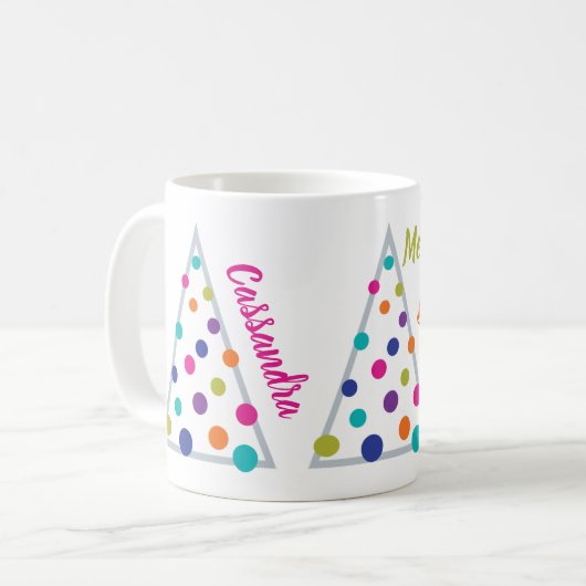 Merry & Bright-Baum mit Namen Kaffeetasse (Vorderseite Links)