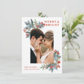 Merry & Bright Beries and branches Fotokarte Einladung (Stehend Vorderseite)