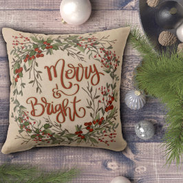 Merry Bright Berry Wreath Inspirivity Throw Kissen