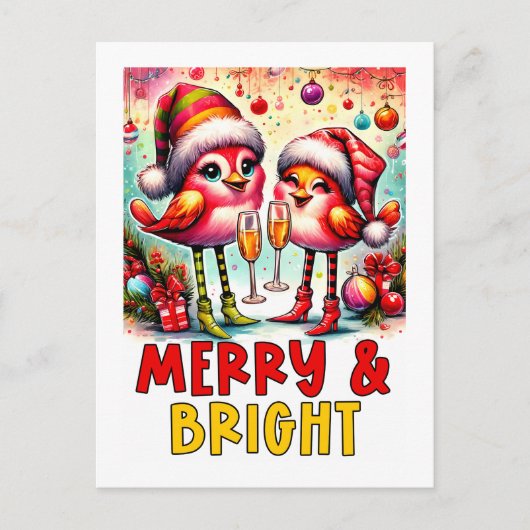 Merry & Bright Birds Postkarte (Vorderseite)