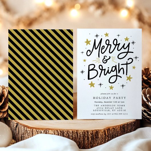 Merry & Bright Black and Gold Holiday Party Einladung
