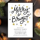Merry & Bright Black and Gold Holiday Party Einladung