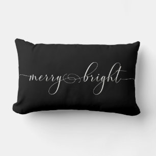 Merry Bright Black Calligraphy Weihnachten Lendenkissen