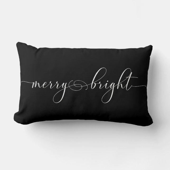 Merry Bright Black Calligraphy Weihnachten Lendenkissen (Vorderseite)