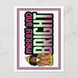 Merry & Bright Black Girl Melanin Sista Weihnachte Feiertagspostkarte
