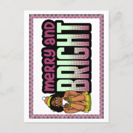 Merry & Bright Black Girl Melanin Sista Weihnachte Postkarte