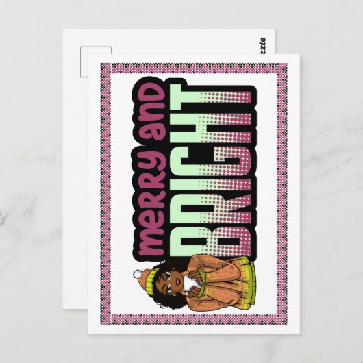 Merry & Bright Black Girl Melanin Sista Weihnachte Postkarte (Vorne/Hinten)