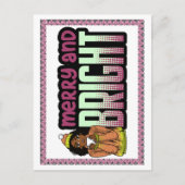 Merry & Bright Black Girl Melanin Sista Weihnachte Postkarte (Vorderseite)