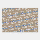 Merry & Bright Blue Christmas Tree Lights Kraft Geschenkpapier Set (Vorderseite 3)