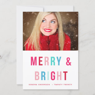 Merry & Bright Bold Letters Holiday Foto Card Einladung