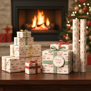 Merry & Bright Bold Schriftart Weihnachten Geschenkpapier