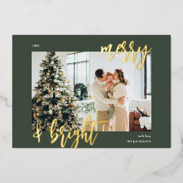 Merry Bright Brush Script Foto Green Folien Feiertagskarte
