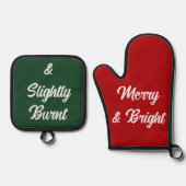 Merry Bright Burnt Funny Weihnachtsgeschenk Red Gr Ofenhandschuh & Topflappen-Set (Vorderseite)