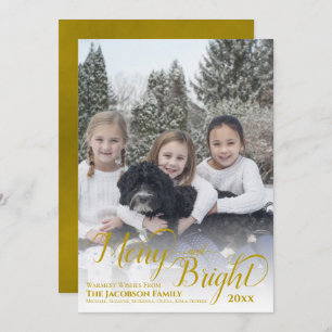 Merry & Bright Calligraphy Script Gold Foto Feiertagskarte