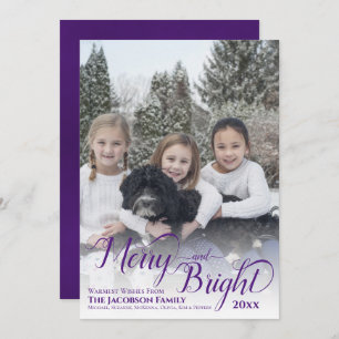Merry & Bright Calligraphy Script Lila Foto Feiertagskarte