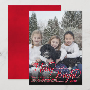Merry & Bright Calligraphy Script Red Foto Feiertagskarte
