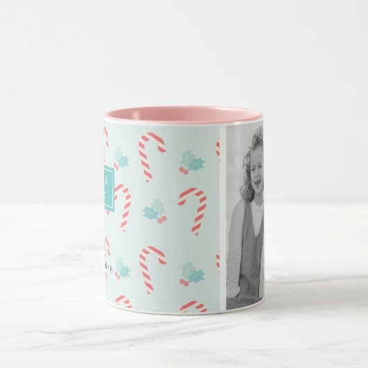 Merry & Bright Candy Cane Pattern Foto Tasse (Zentrum)