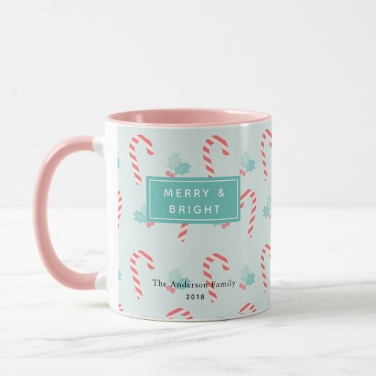 Merry & Bright Candy Cane Pattern Foto Tasse (Links)
