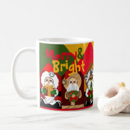 Merry & Bright Cartoon Santas Geometric Weihnachte Kaffeetasse