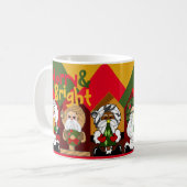 Merry & Bright Cartoon Santas Geometric Weihnachte Kaffeetasse (Vorderseite Links)