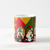 Merry & Bright Cartoon Santas Geometric Weihnachte Kaffeetasse (Mittel)