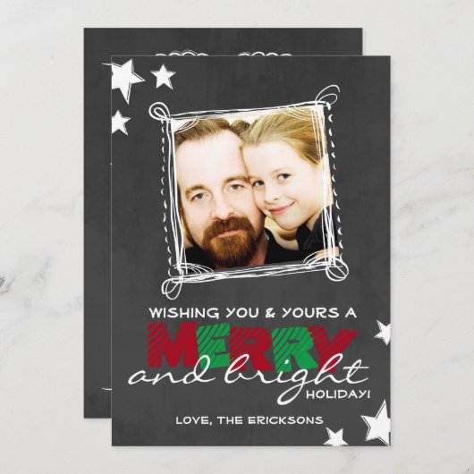 MERRY & BRIGHT CHALKBOARD CHRISTMAS CARD EINLADUNG (Vorne/Hinten)
