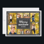 Merry & Bright Chalkboard Collage Foto Card Feiertagskarte<br><div class="desc">Gruß dich für eine fröhliche und helle Urlaubssaison mit dieser lustigen und festlichen 8 Foto Collage Card. An der Vorderseite, acht Rahmen, die ein Foto von einem Jahr an Familie enthalten, und auf der Rückseite, ist Platz für Ihre eigene persönliche Nachricht und individuelle Namen. Die Grenzen der Curling Wirbler Rollen...</div>