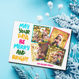 Merry Bright Christmas 4 Foto Collage Magnet Card