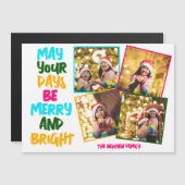 Merry Bright Christmas 4 Foto Collage Magnet Card (Vorne/Hinten)