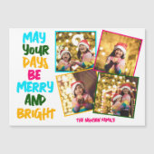 Merry Bright Christmas 4 Foto Collage Magnet Card (Vorderseite)