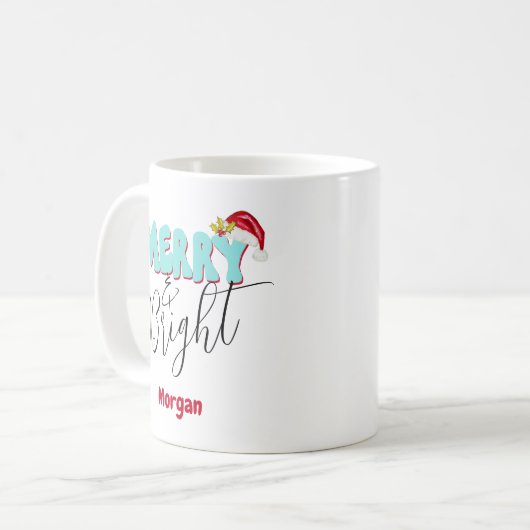 Merry & Bright Christmas Blue Red Festive Add Name Kaffeetasse (Vorderseite Links)