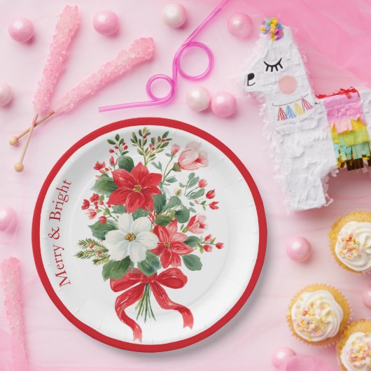Merry & Bright Christmas Blume Bouquet Pappteller (Party)