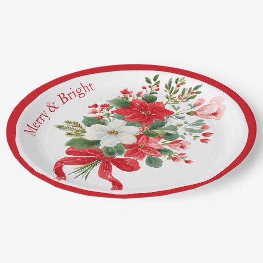 Merry & Bright Christmas Blume Bouquet Pappteller (Schrägansicht)