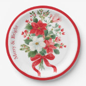Merry & Bright Christmas Blume Bouquet Pappteller (Vorderseite)