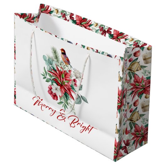 Merry & Bright Christmas Botanische Blume Große Geschenktüte (Vorderseite Schrägansicht)
