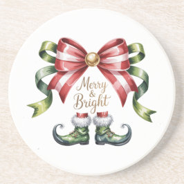 Merry & Bright Christmas Bow & Elf Shoes Coaster Getränkeuntersetzer