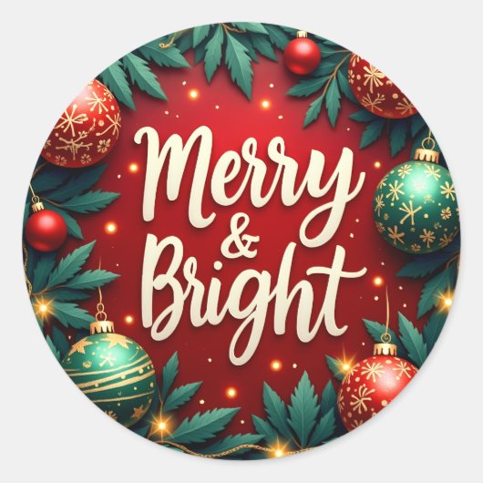 Merry & Bright Christmas Classic Round Sticker (Vorderseite)