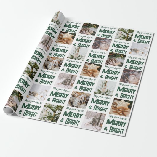 🎄 Merry & Bright Christmas 🎁 Custom Foto Geschenkpapier (Ungerollt)