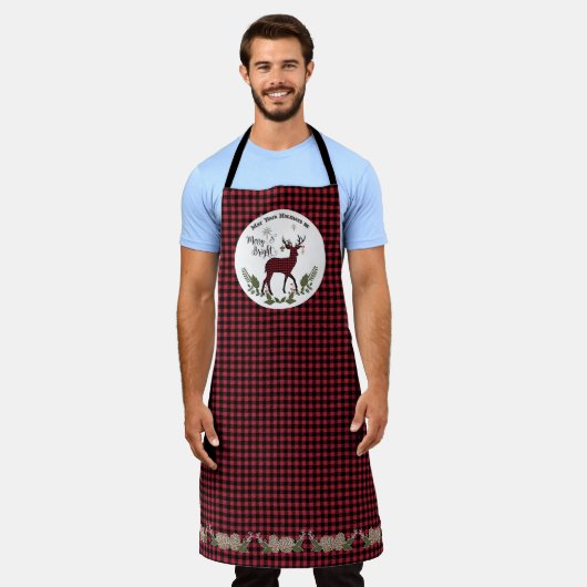 Merry Bright Christmas Deer Antlers Buffalo Karo Schürze (Getragen)
