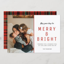 Merry & Bright Christmas Family Foto Karierte Kart