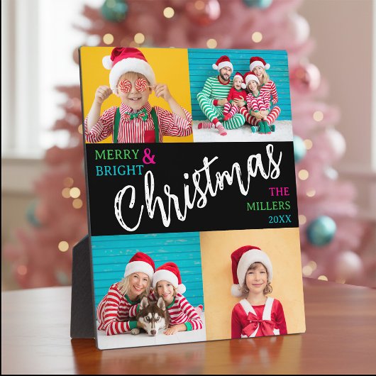 Merry Bright Christmas Family Photo Collage Fotoplatte