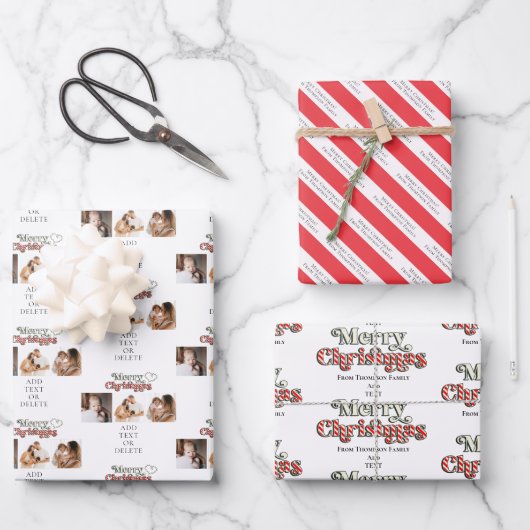 Merry Bright Christmas Foto Candy Cane Red White Geschenkpapier Set (Vorderseite)