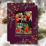 Merry & Bright Christmas Foto Collage Bloral Folien Feiertagskarte<br><div class="desc">Merry & Bright Weihnachtsfoto Collage Watercolor Floral Foil Holiday Card Foil Weihnachtskarten Gestempelte Weihnachtskarten zeigen eine Foto-Collage von vier Ihrer Lieblings-Fotos mit dem Folienüberlag "Merry & Bright" in der modernen Kalligrafiegritik Typografie auf einem tiefrosa Hintergrund mit Aquarell und Rot-Beeren. Personalisiert Sie unten Ihren Namen oder benutzerdefinierten Text. Ideal für Familie...</div>