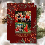Merry & Bright Christmas Foto Collage Bloral Folien Feiertagskarte<br><div class="desc">Merry & Bright Weihnachtsfoto Collage Watercolor Floral Foil Holiday Card Foil Weihnachtskarten Gestempelte Weihnachtskarten zeigen eine Foto-Collage von vier Ihrer Lieblings-Fotos mit dem Folienüberlagerungsfohlen "Merry & Bright" in der modernen Kalligrafiegskripttypografie auf einem roten Hintergrund mit Aquarell und Rot Beeren. Personalisiert Sie unten Ihren Namen oder benutzerdefinierten Text. Ideal für Familie...</div>