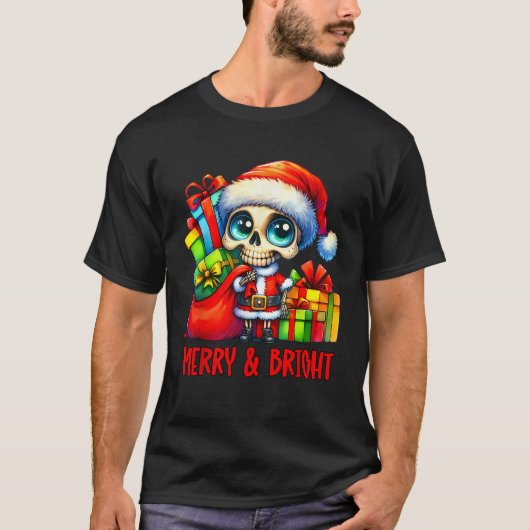 Merry Bright Christmas Funny Xmas Skelettdesign T-Shirt (Vorderseite)