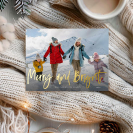 Merry & Bright Christmas Gold Foil & Foto Folien Feiertagspostkarte