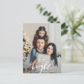 Merry Bright Christmas Hand Lettered Family Foto Postkarte (Stehend Vorderseite)