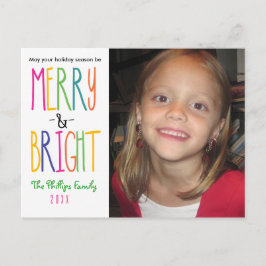 MERRY & BRIGHT Christmas Holiday Foto Postcard Feiertagspostkarte
