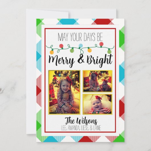 Merry & Bright Christmas Light Foto Weihnachtskart Ankündigung (Vorderseite)